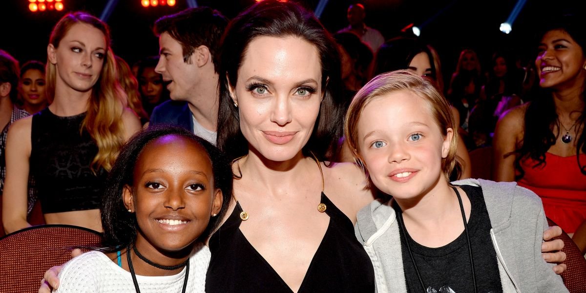 Angelina Jolie with daughters Zahara (left) and Shiloh at the 2015 Nickelodeon Kids' Choice Awards. Her daughter, Zahara was adopted from Ethopia back in 2005 when she was six months old.