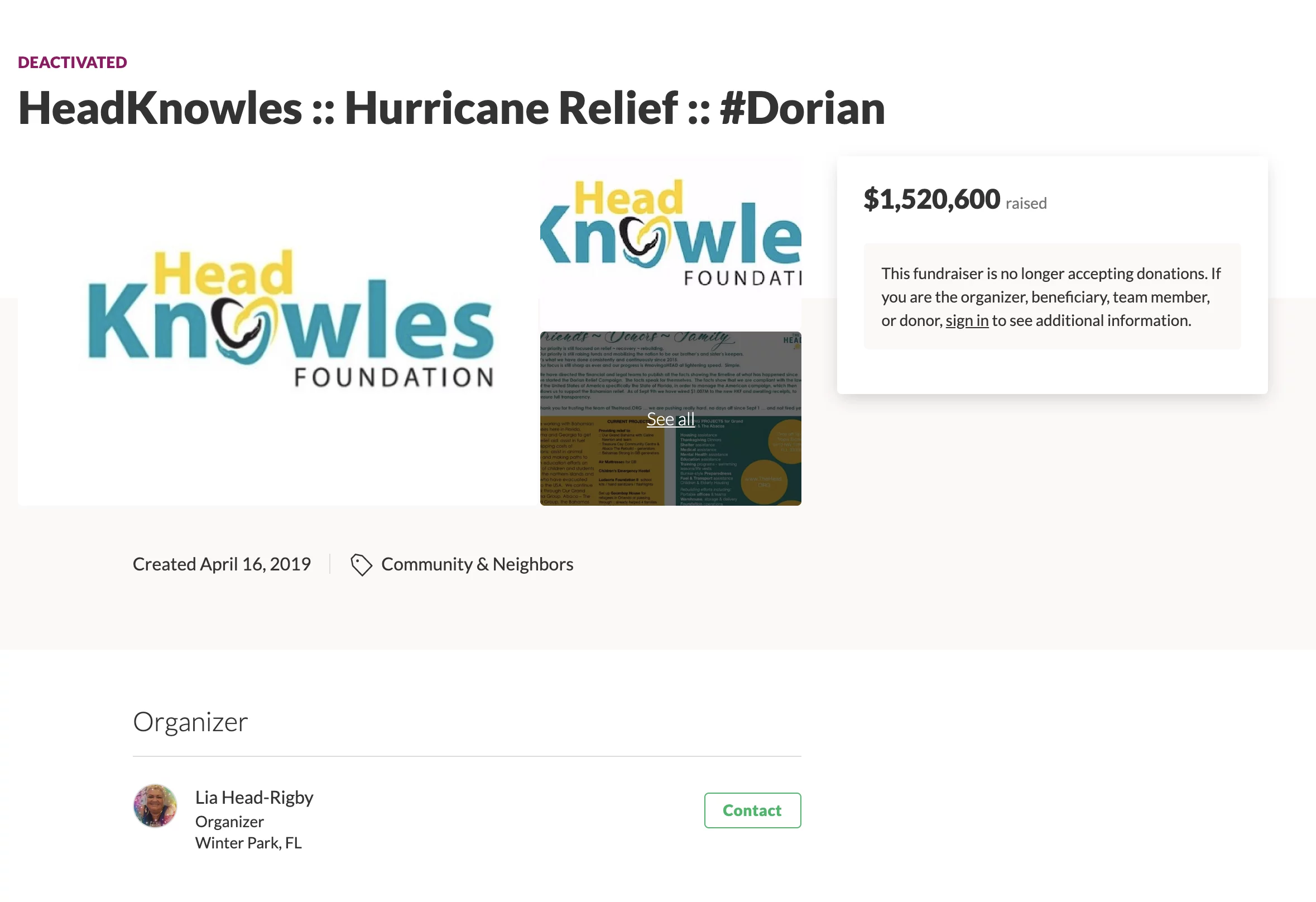 HeadKnowles deactivates gofundme account