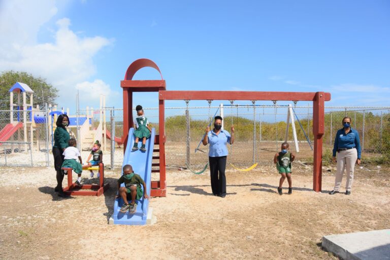 Sandals Foundation and resort team member Bernette Nixon gift Roker’s Point Primary with new playground