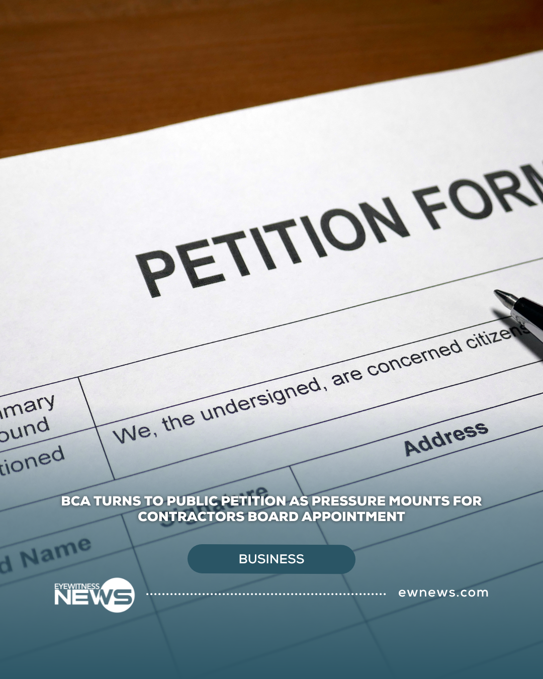 BCA turns to public petition as pressure mounts for Contractors Board appointment
